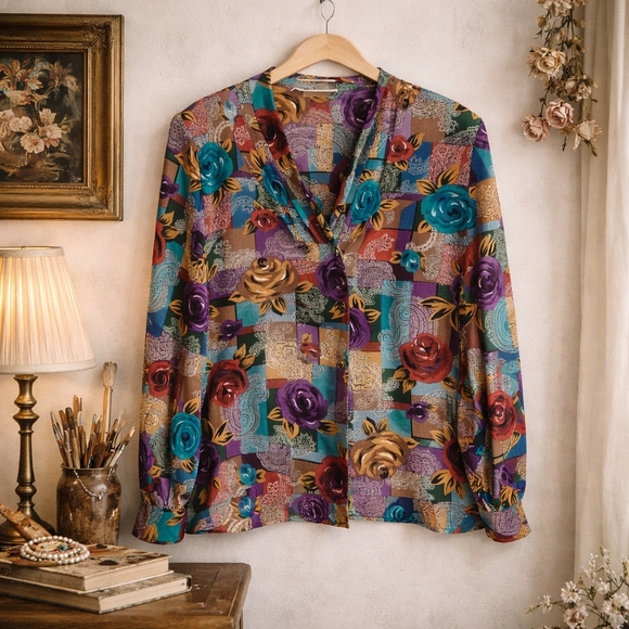 Braemar Tops - Vintage Braemar Floral Paisley Patchwork Blouse Retro Boho Large